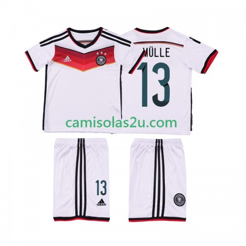 Camisolas de futebol Alemanha MULLER 13 2014 Retro Criança Equipamento Principal Manga Curta Camisolas de futebol Alemanha MULLER 13 2014 Retro Criança Equipamento Principal Manga Curta
